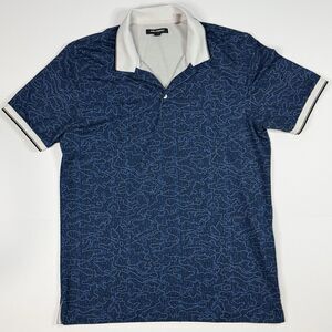 Karl Lagerfeld Polo Shirt Mens‎ Medium Blue Short Sleeve Golf Geometric